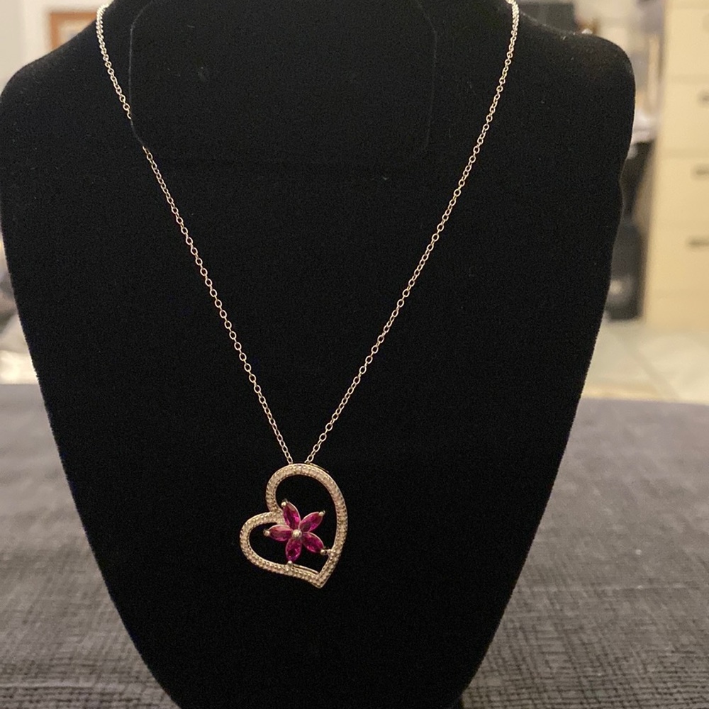 Sterling Silver Heart and Ruby Necklace